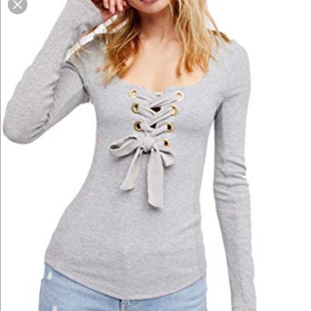 Free People NWOT Looking Back Gray Lace Up top